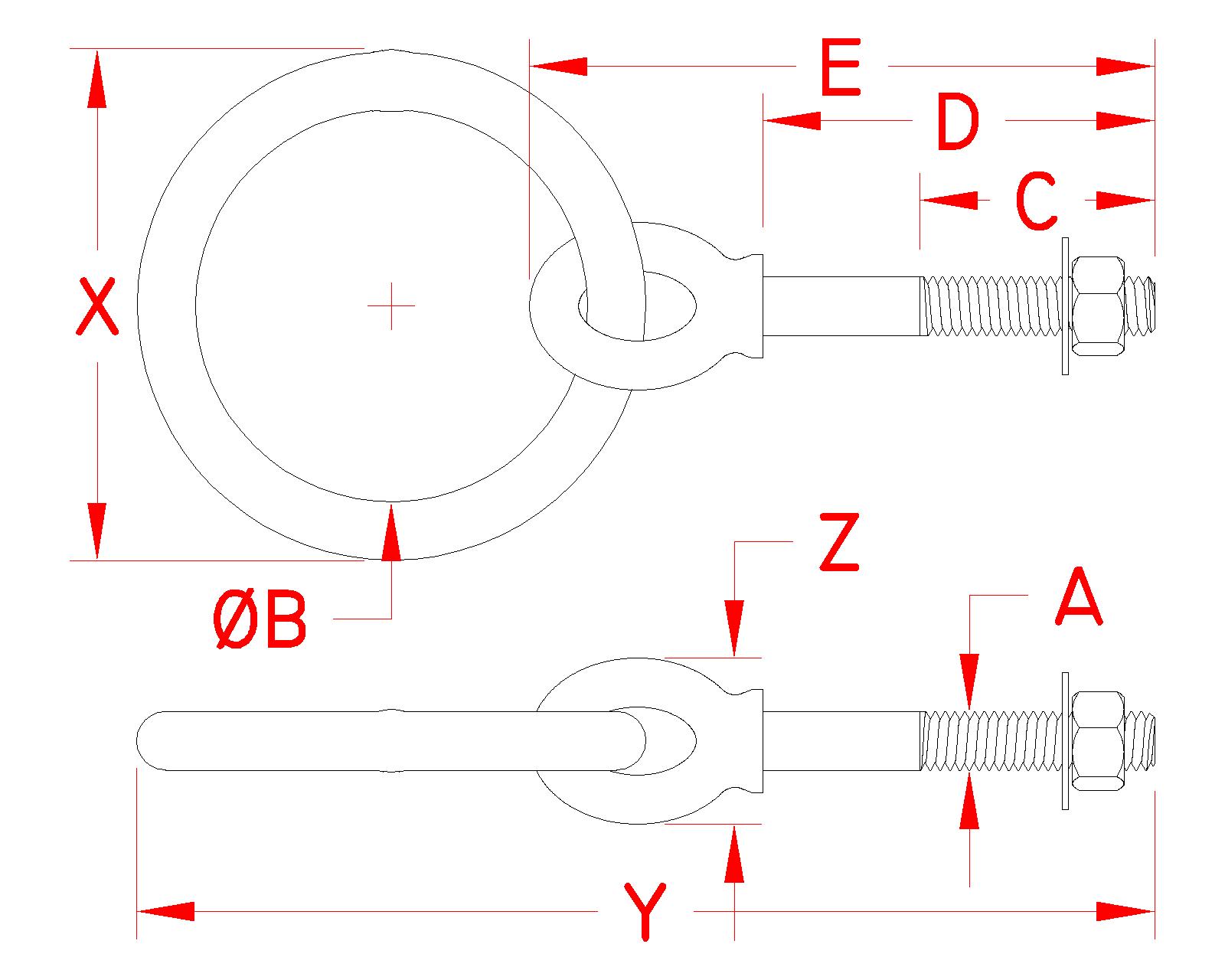 Stainless Steel Shoulder Ring Bolt, S0330-0, Line Drawing